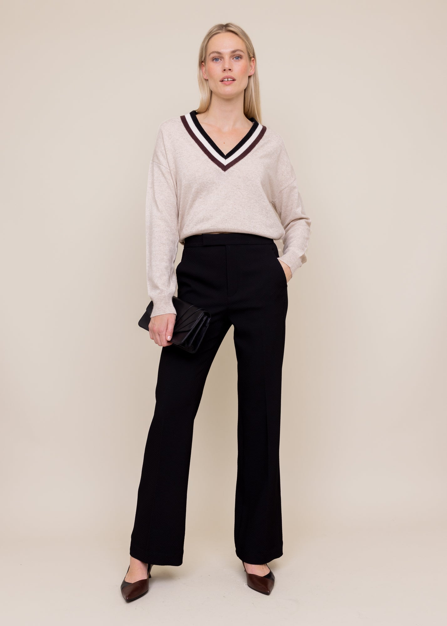 Wafel structuur broek flared fit