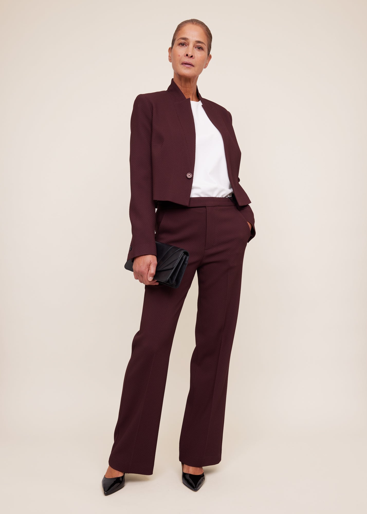 Wafel structuur broek flared fit
