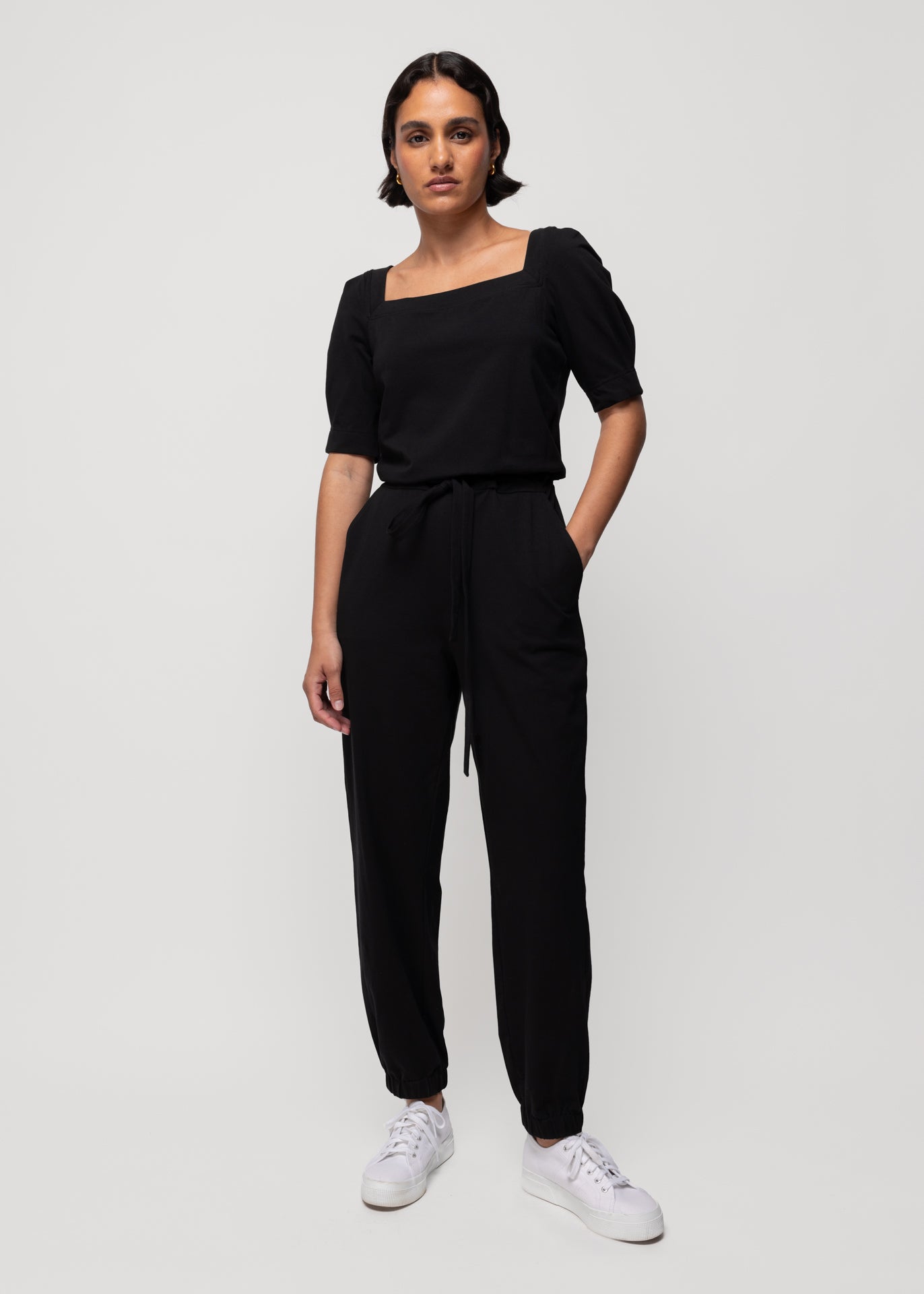 Katoenen jumpsuit met vierkante hals