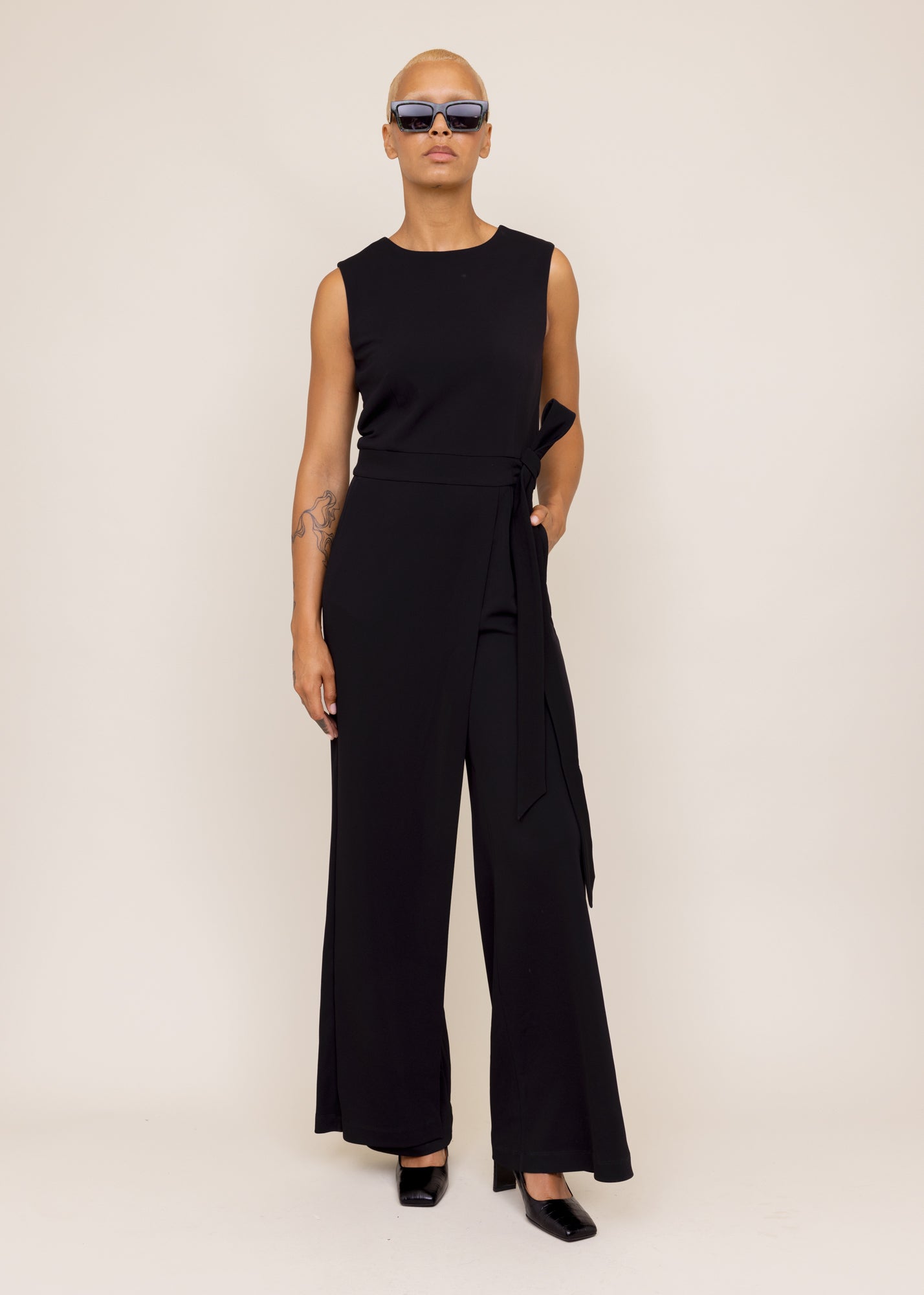 Crepe jumpsuit met wijde pijp