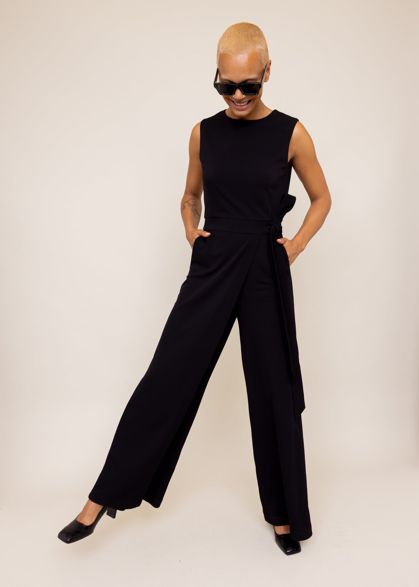 Crepe jumpsuit met wijde pijp