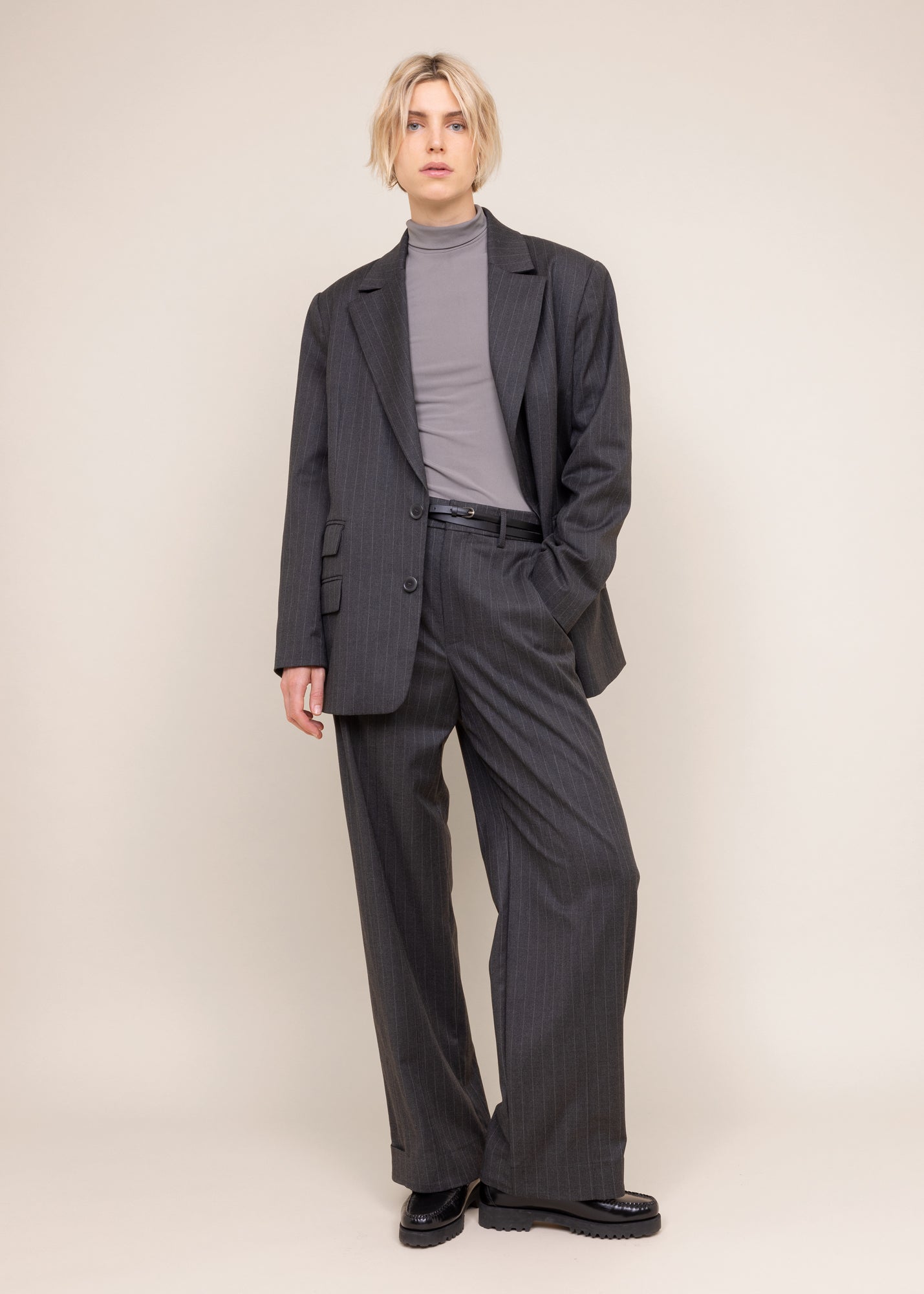 Tailored wide broek met krijtstreep