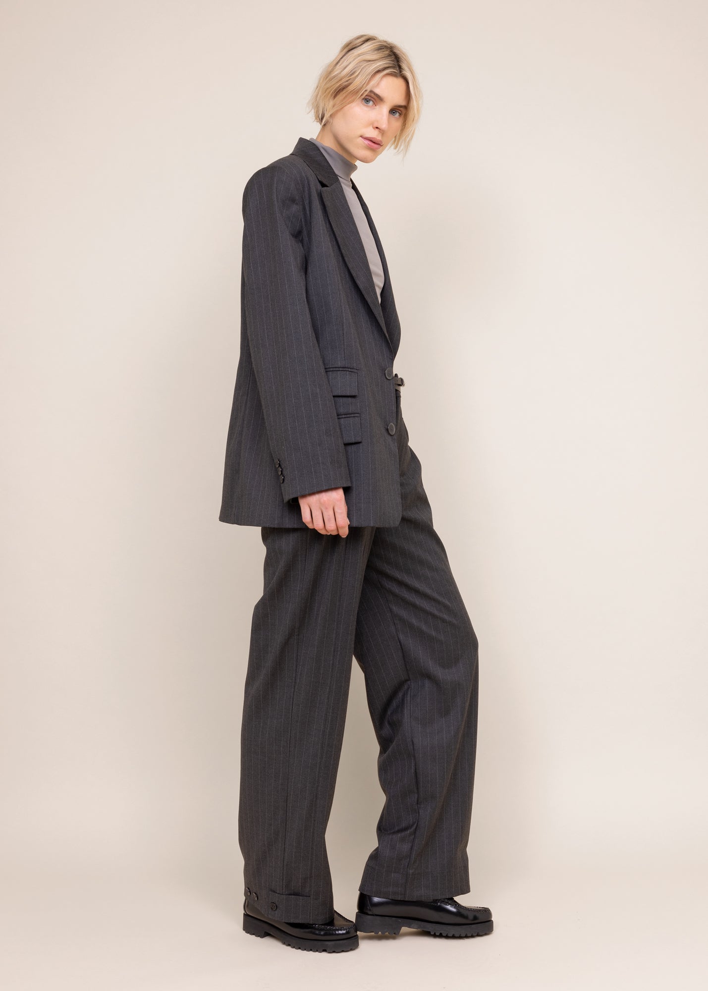 Tailored wide broek met krijtstreep