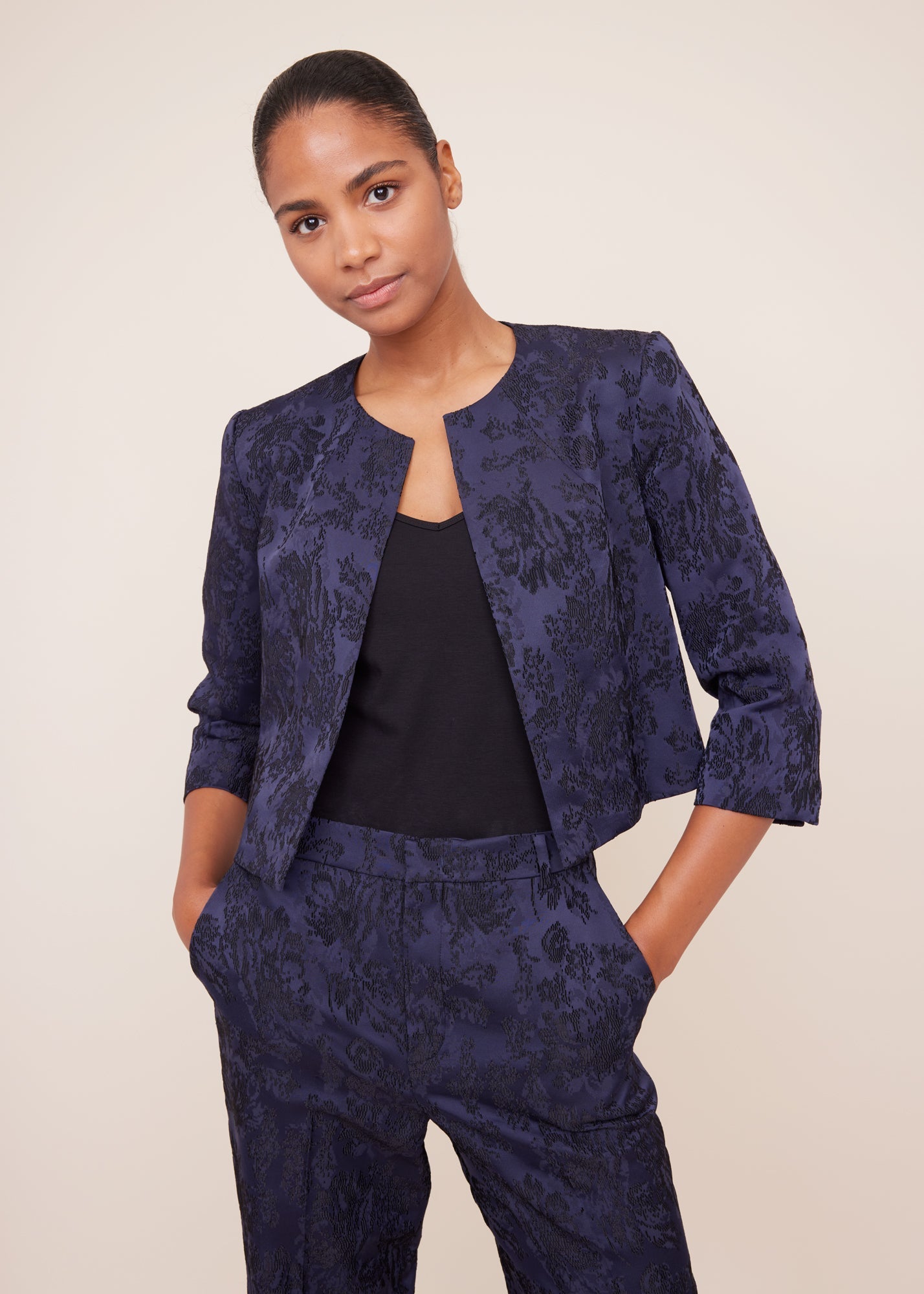 Jacquard blazer cropped