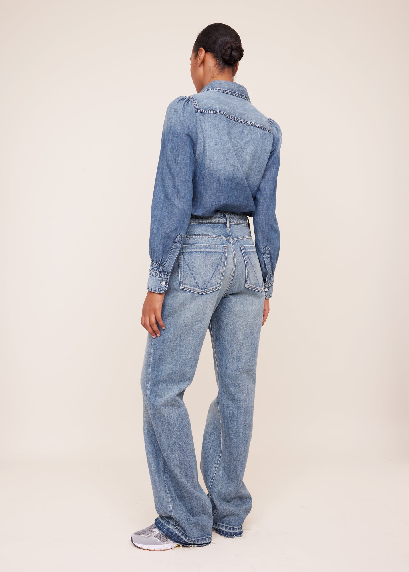 Katoen-linnen denim blouse