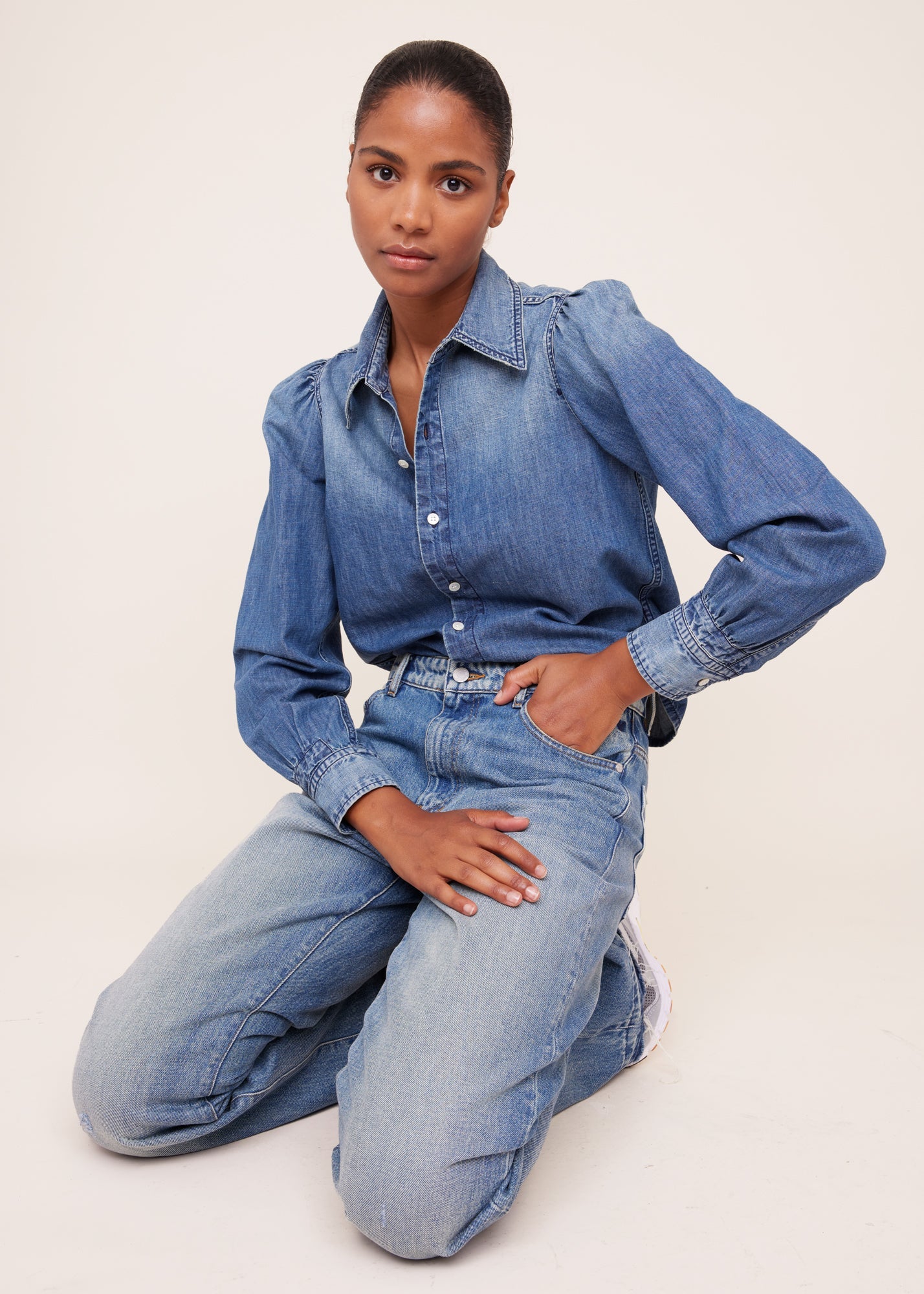 Katoen-linnen denim blouse