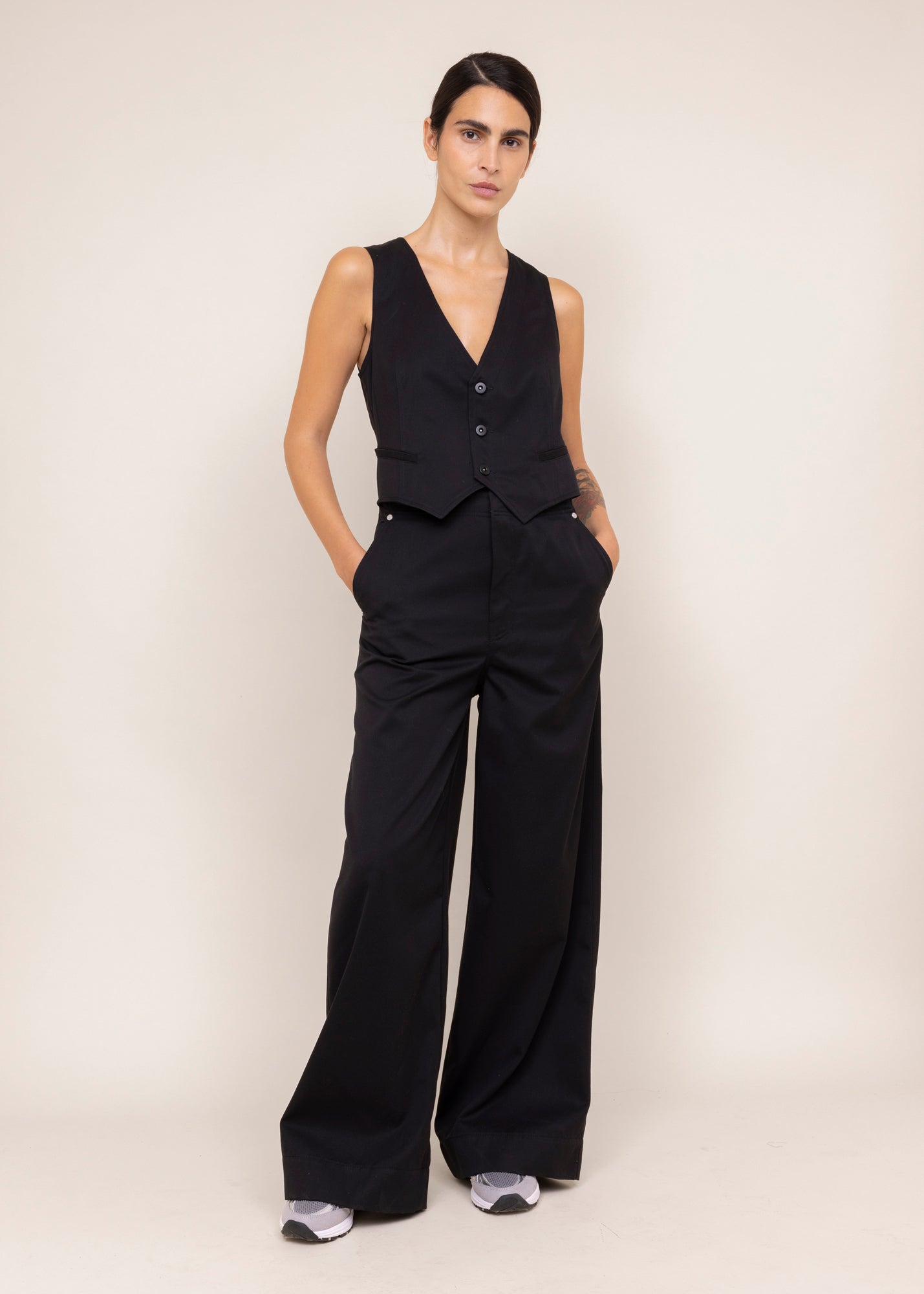 Twill jumpsuit wide leg