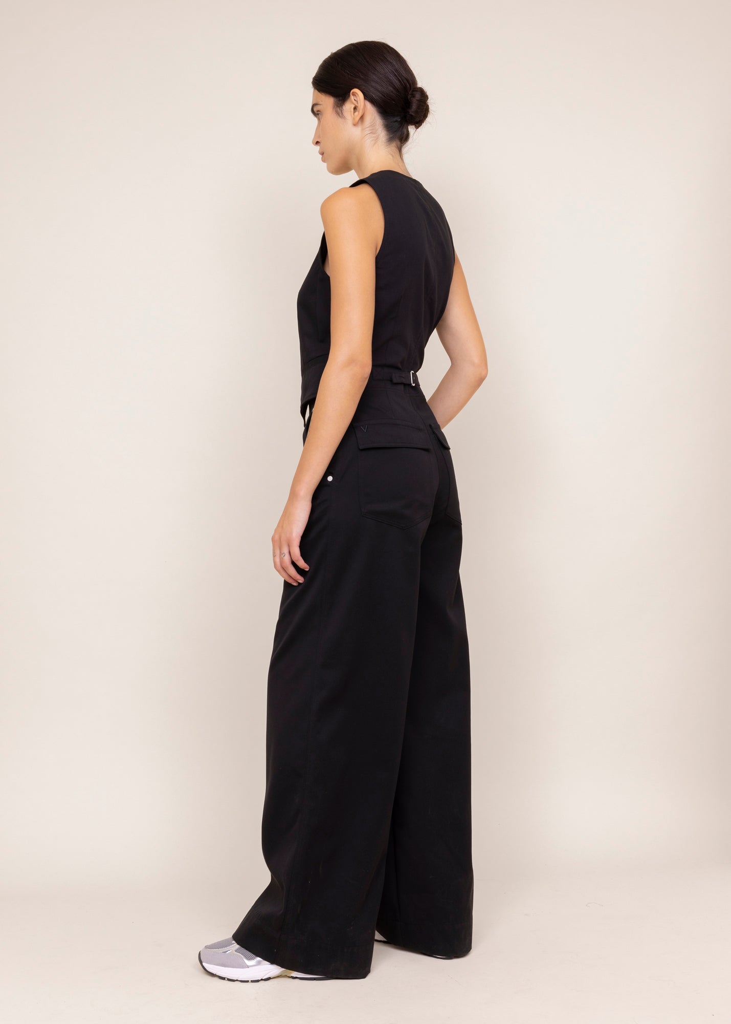 Twill jumpsuit wide leg