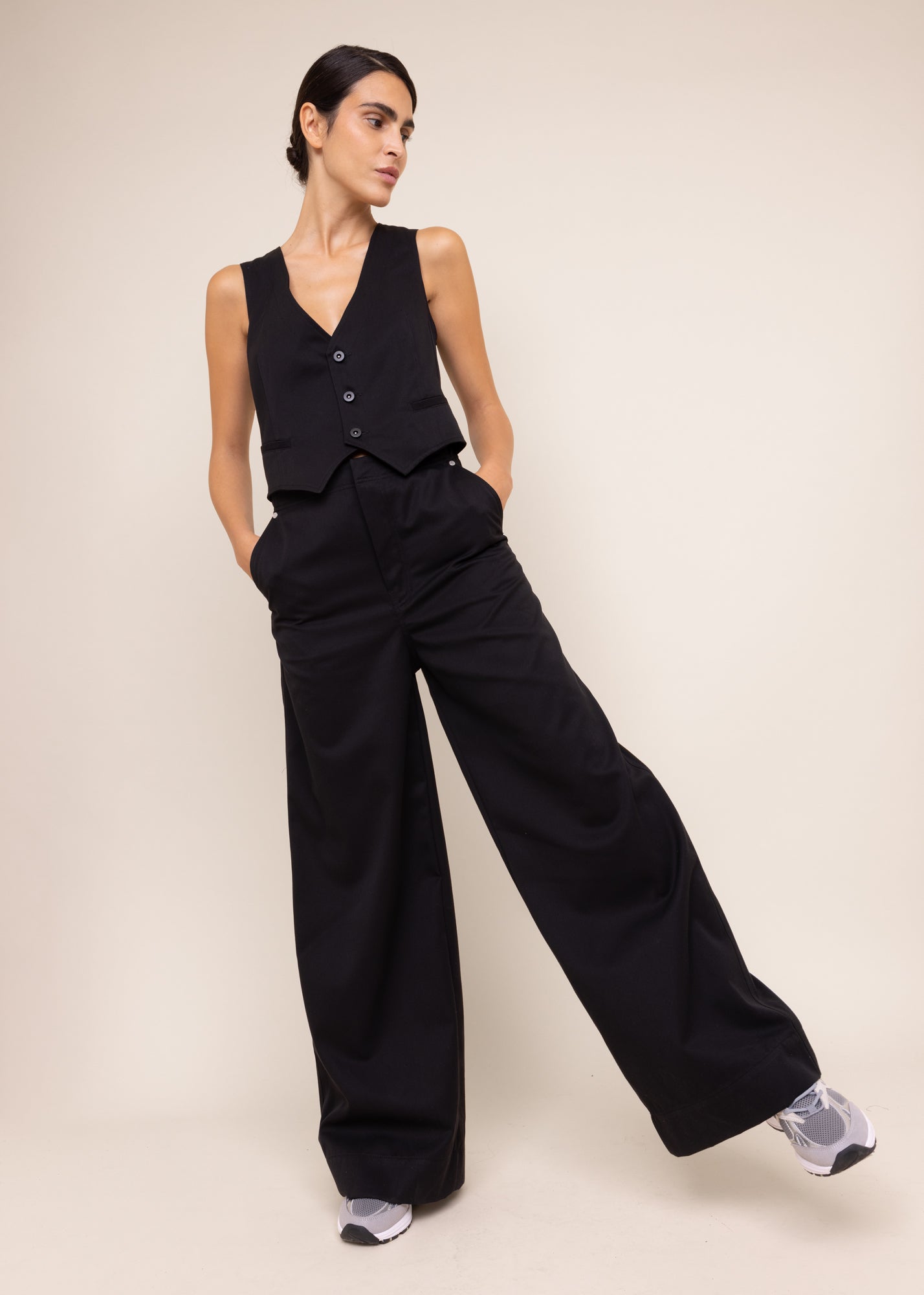 Twill jumpsuit wide leg