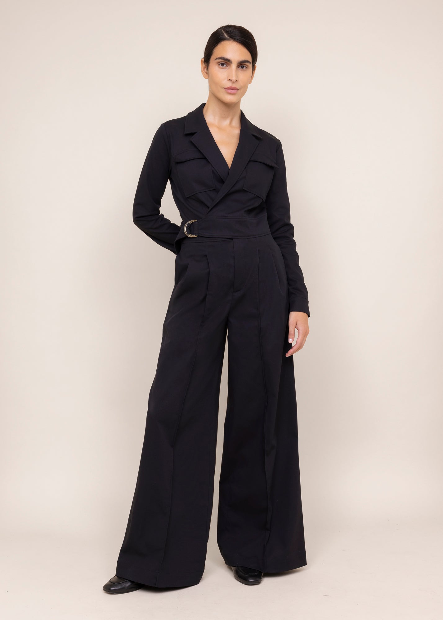 Twill jumpsuit wide leg