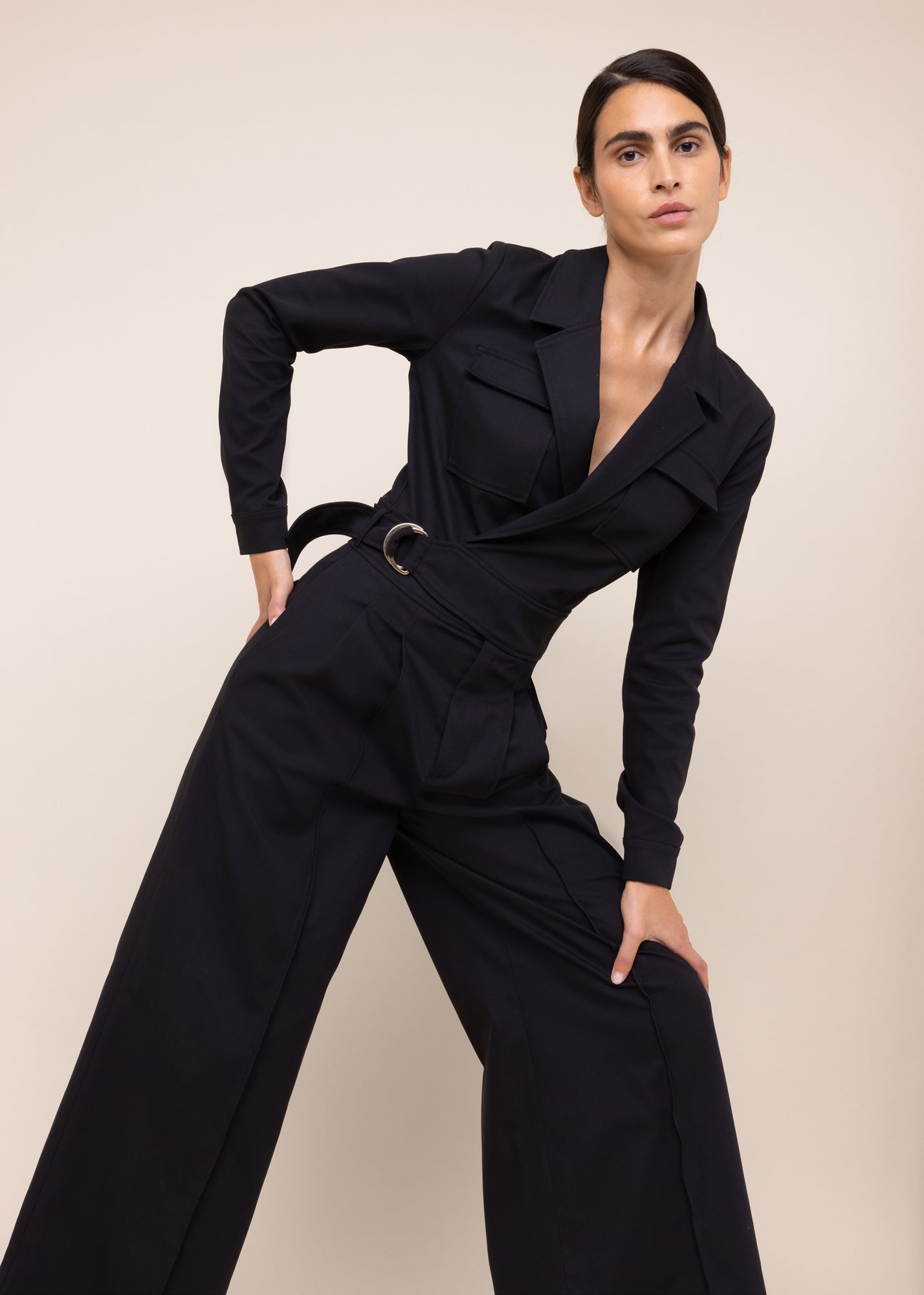 Twill jumpsuit wide leg